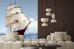 Fototapeta: Корабль с парусами бежит по волнам