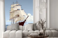 Fototapeta: Корабль с парусами бежит по волнам
