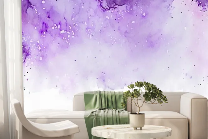 Fototapeta: A purple and white background with lots of watercolor paint splattered