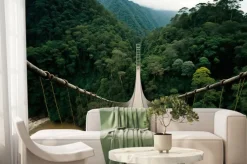 Fototapeta: A rope bridge over a river gorge in the jungle. made with generative