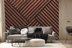 Fototapeta: A wall of wooden slats in the color of dark wood with a pattern