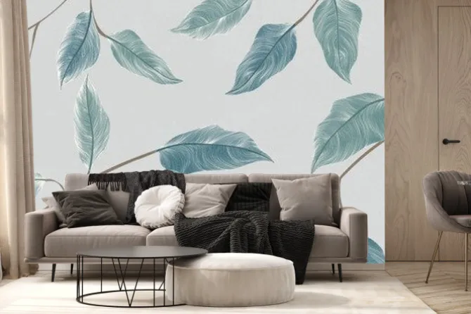 Fototapeta: Abstract art background with tree leaves hand drawn in art line