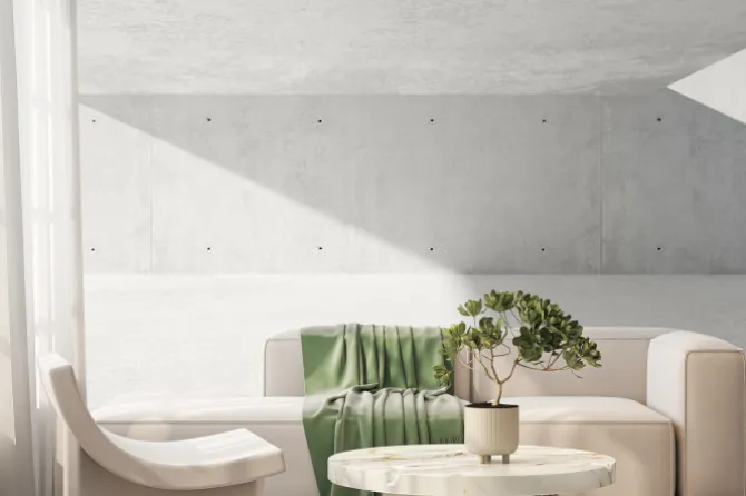 Fototapeta: Abstract empty, modern concrete walls exterior room with sunlight