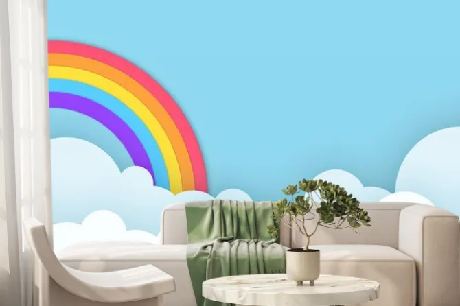 Fototapeta: Abstract kawaii colorful sky rainbow background. soft gradient