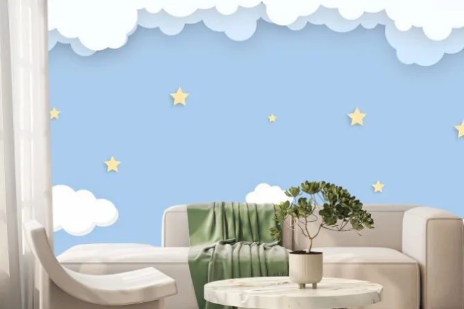 Fototapeta: Abstract kawaii cloudy colorful sky background. soft gradient