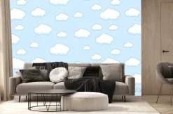 Fototapeta: Abstract kawaii clouds cartoon on blue sky background. concept