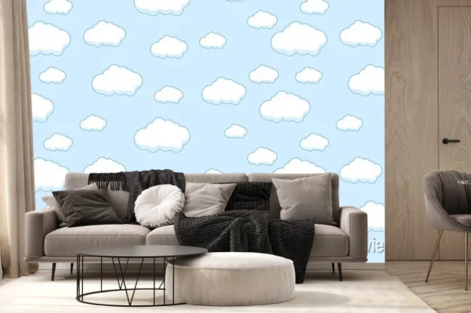 Fototapeta: Abstract kawaii clouds cartoon on blue sky background. concept