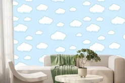 Fototapeta: Abstract kawaii clouds cartoon on blue sky background. concept