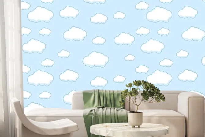 Fototapeta: Abstract kawaii clouds cartoon on blue sky background. concept