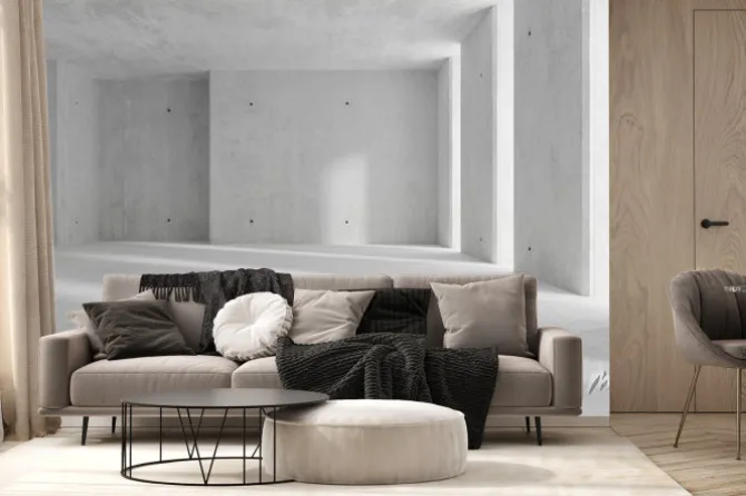 Fototapeta: Abstract large, empty, modern concrete room with light from wall