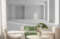 Fototapeta: Abstract large, empty, modern concrete room with light from wall