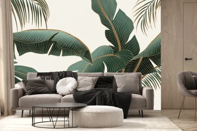 Fototapeta: Abstract luxury light art background with green and gold palm