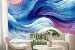 Fototapeta: Abstract pink blue wavy with blurred light curved lines background.