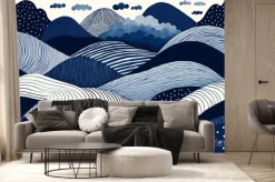 Fototapeta: Abstract playful hand drawn fine line watercolor stripes rolling