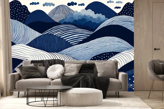 Fototapeta: Abstract playful hand drawn fine line watercolor stripes rolling