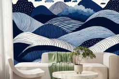 Fototapeta: Abstract playful hand drawn fine line watercolor stripes rolling