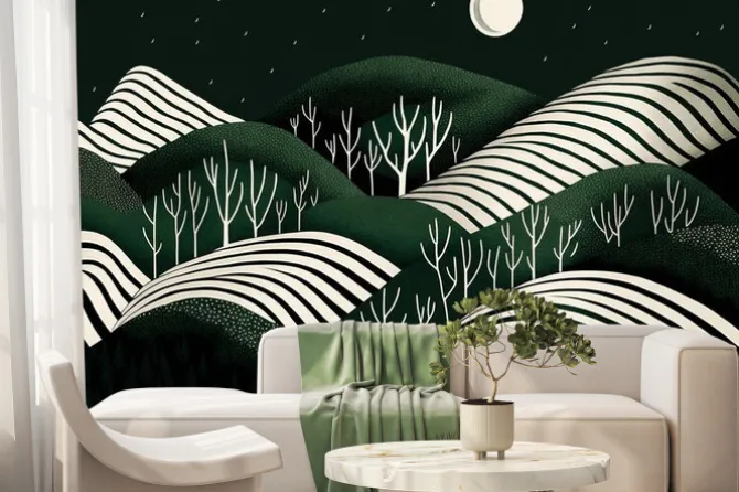 Fototapeta: Abstract playful hand drawn fine line watercolor stripes rolling