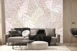 Fototapeta: Abstraction of tropical leaves in shades of beige. greenery texture