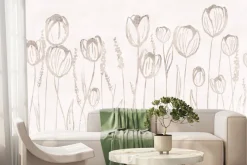 Fototapeta: Abstrakcja beżowej łąki z tulipanami