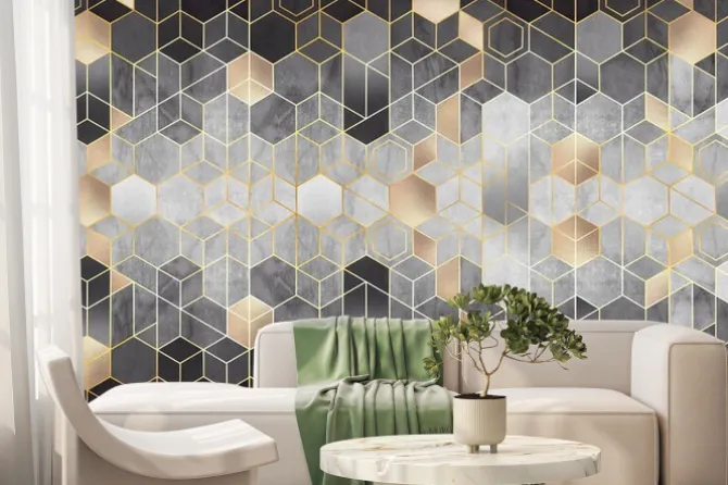 Fototapeta: Abstrakcja geometryczna ze złotymi heksagonami