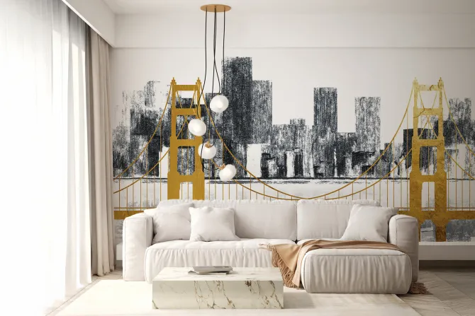 Fototapeta: Abstrakcja miasta ze złotym mostem