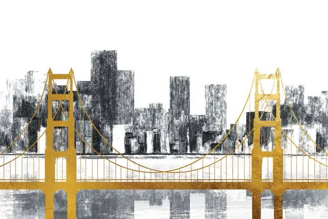 Fototapeta: Abstrakcja miasta ze złotym mostem