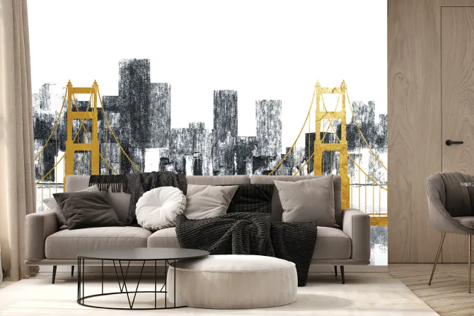 Fototapeta: Abstrakcja miasta ze złotym mostem