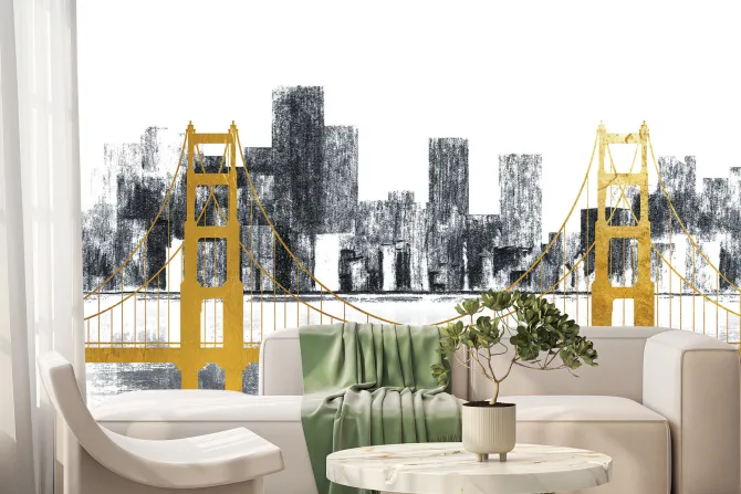 Fototapeta: Abstrakcja miasta ze złotym mostem