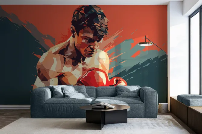 Fototapeta: Abstrakcja umięśnionego boksera w rękawicach