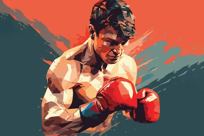 Fototapeta: Abstrakcja umięśnionego boksera w rękawicach