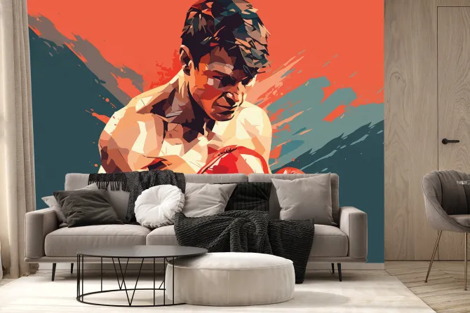 Fototapeta: Abstrakcja umięśnionego boksera w rękawicach