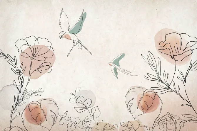 Fototapeta: Abstrakcyjna akwarela kwiatów i ptaków