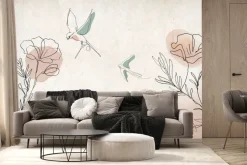 Fototapeta: Abstrakcyjna akwarela kwiatów i ptaków