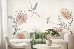 Fototapeta: Abstrakcyjna akwarela kwiatów i ptaków