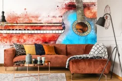 Fototapeta: Abstrakcyjna akwarela gitary i pianina