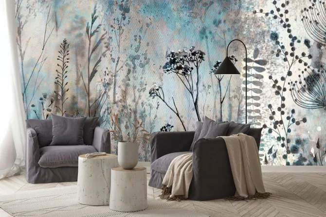 Fototapeta: Abstrakcyjna akwarela łąki z kwiatami