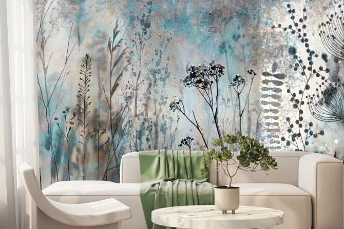 Fototapeta: Abstrakcyjna akwarela łąki z kwiatami