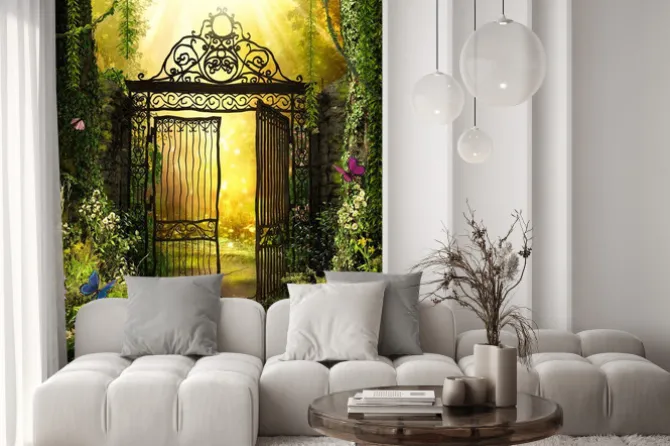 Fototapeta: Abstrakcyjna brama do ogrodu w promieniach słońca