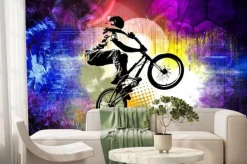 Fototapeta: Abstrakcyjna grafika z rowerzystą wykonującym ewolucję