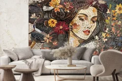 Fototapeta: Abstrakcyjna mozaika kobiecy portret z kwiatami
