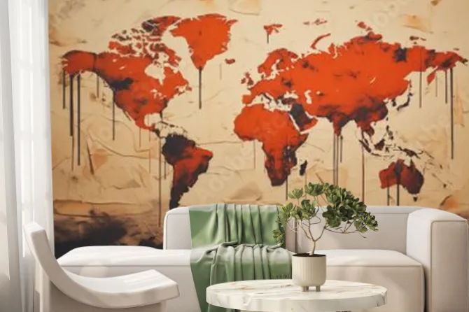 Fototapeta: Abstrakcyjna mapa świata ze spływającą farbą