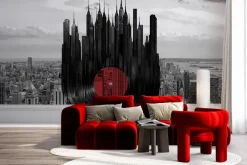 Fototapeta: Abstrakcyjna płyta winylowa na tle metropolii