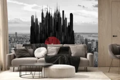 Fototapeta: Abstrakcyjna płyta winylowa na tle metropolii