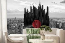 Fototapeta: Abstrakcyjna płyta winylowa na tle metropolii