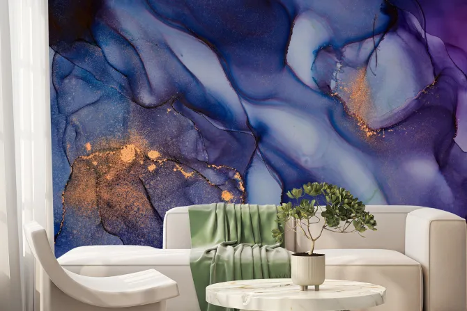 Fototapeta: Abstrakcyjna tekstura marmurkowa granatowa ze złotem