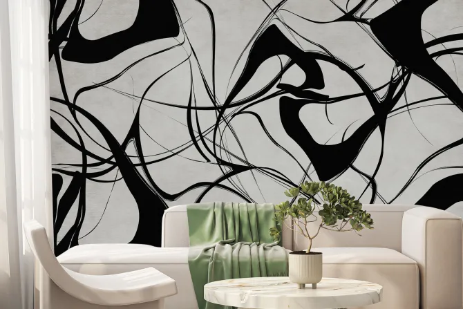 Fototapeta: Abstrakcyjne czarne linie na szarym tle