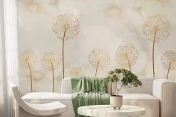 Fototapeta: Abstrakcyjne dmuchawce w złotawym kolorze na tle delikatnych