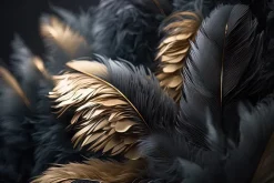 Fototapeta: Abstrakcyjne 3d pióra czarne i złote