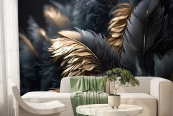 Fototapeta: Abstrakcyjne 3d pióra czarne i złote