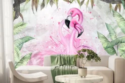 Fototapeta: Abstrakcyjne flamingi w dżungli